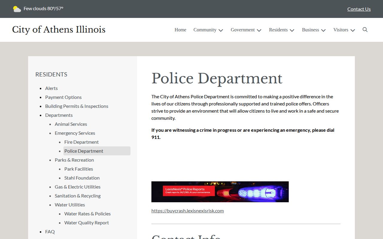 Menard County Athens Police Department arrest-record contact page
