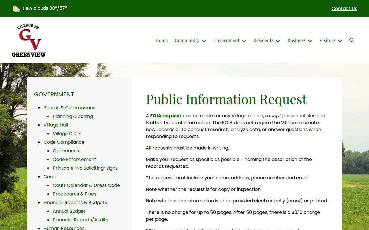 Menard County Greenview police records FOIA request page