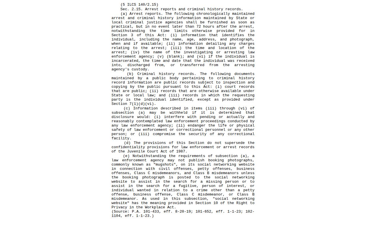 Menard County Illinois arrest information and booking photo statute source