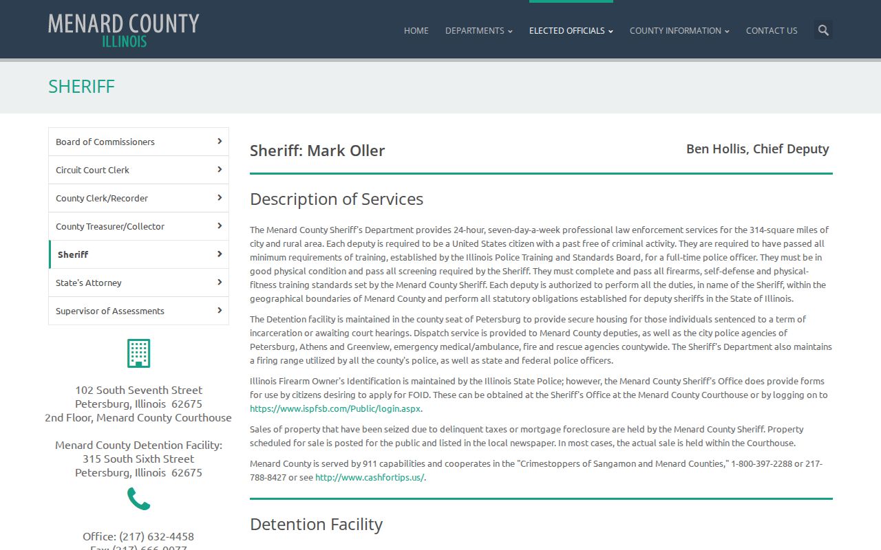 Menard County Sheriff's Office and detention facility custody records source