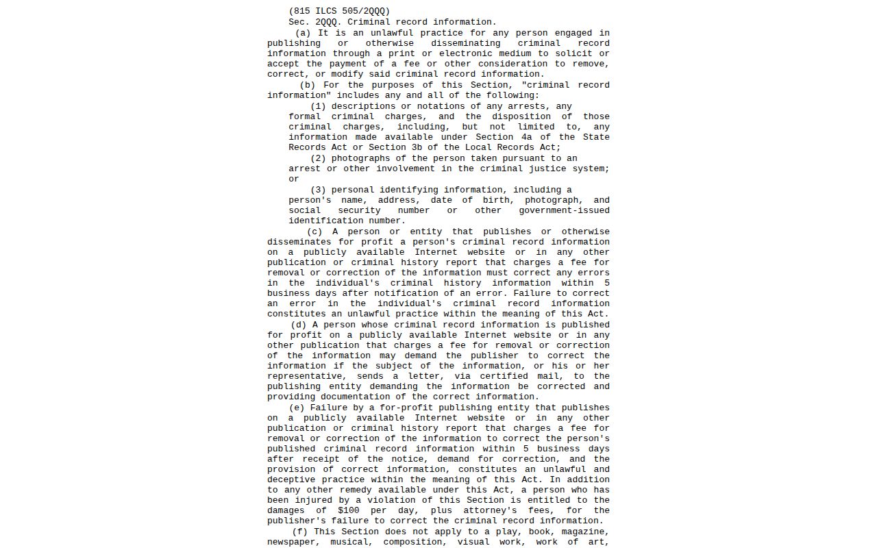 Menard County Illinois anti-pay-to-remove law source for arrest records